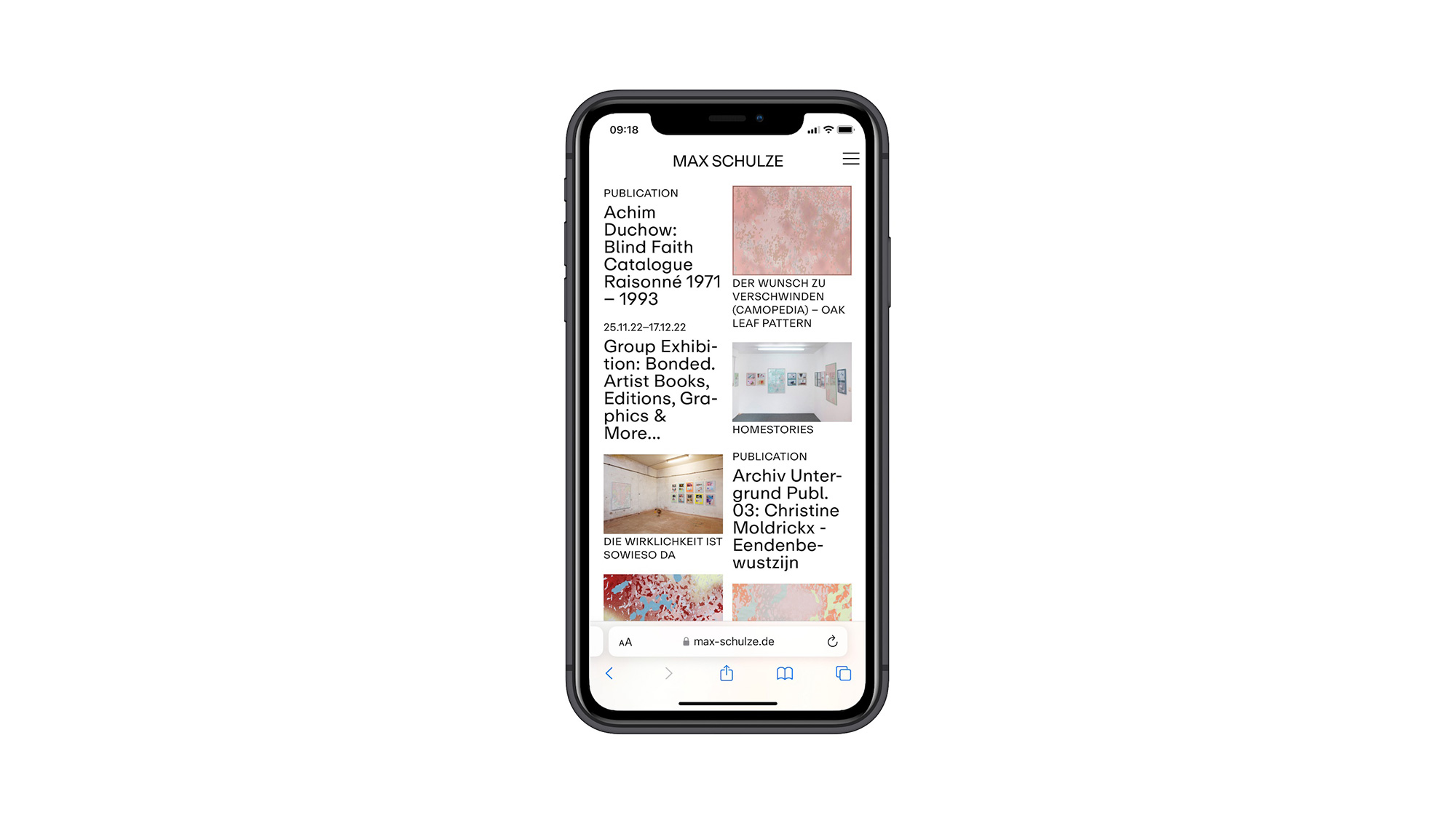 Max Schulze website on iPhone screen