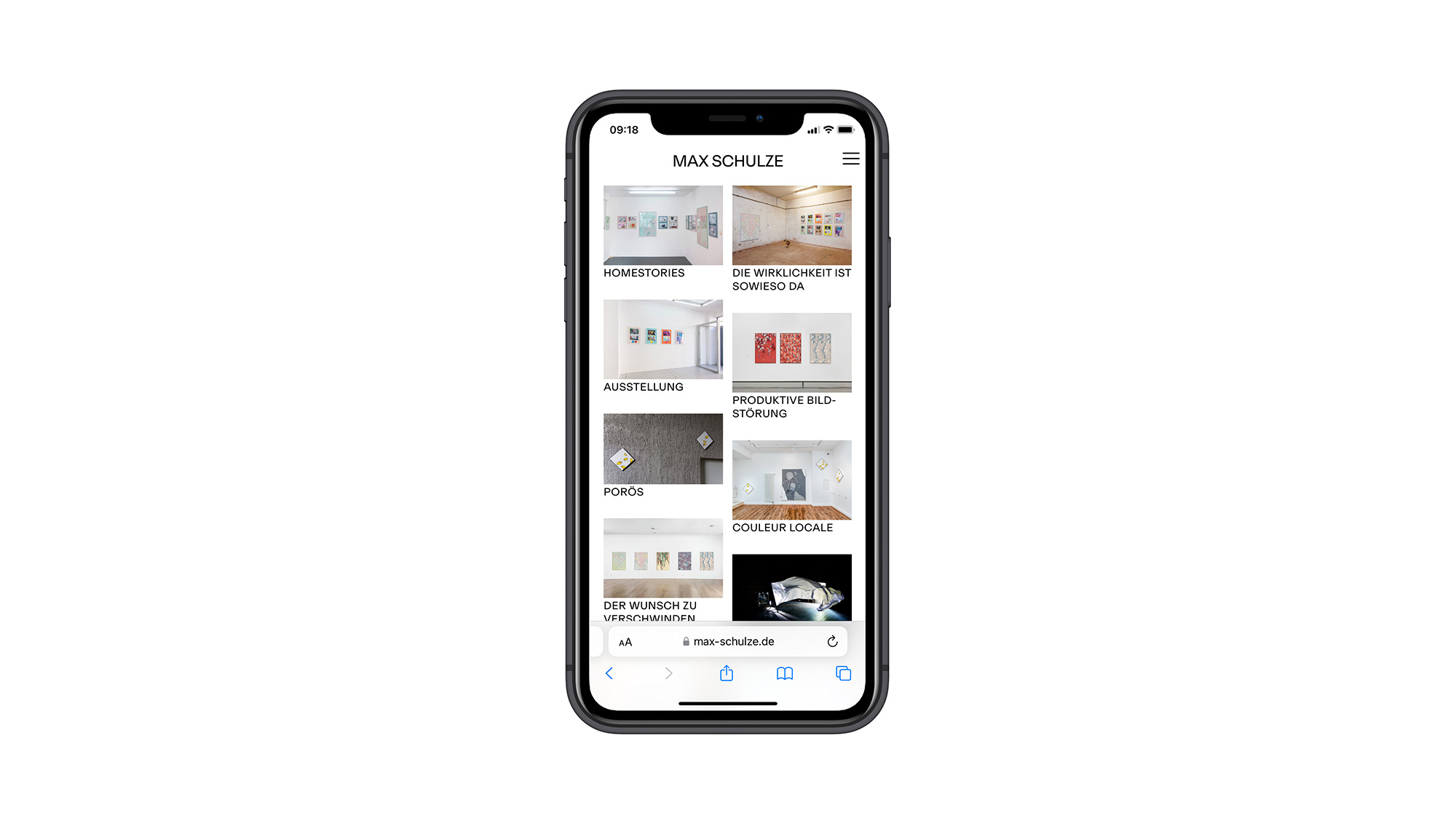 Max Schulze website on iPhone screen