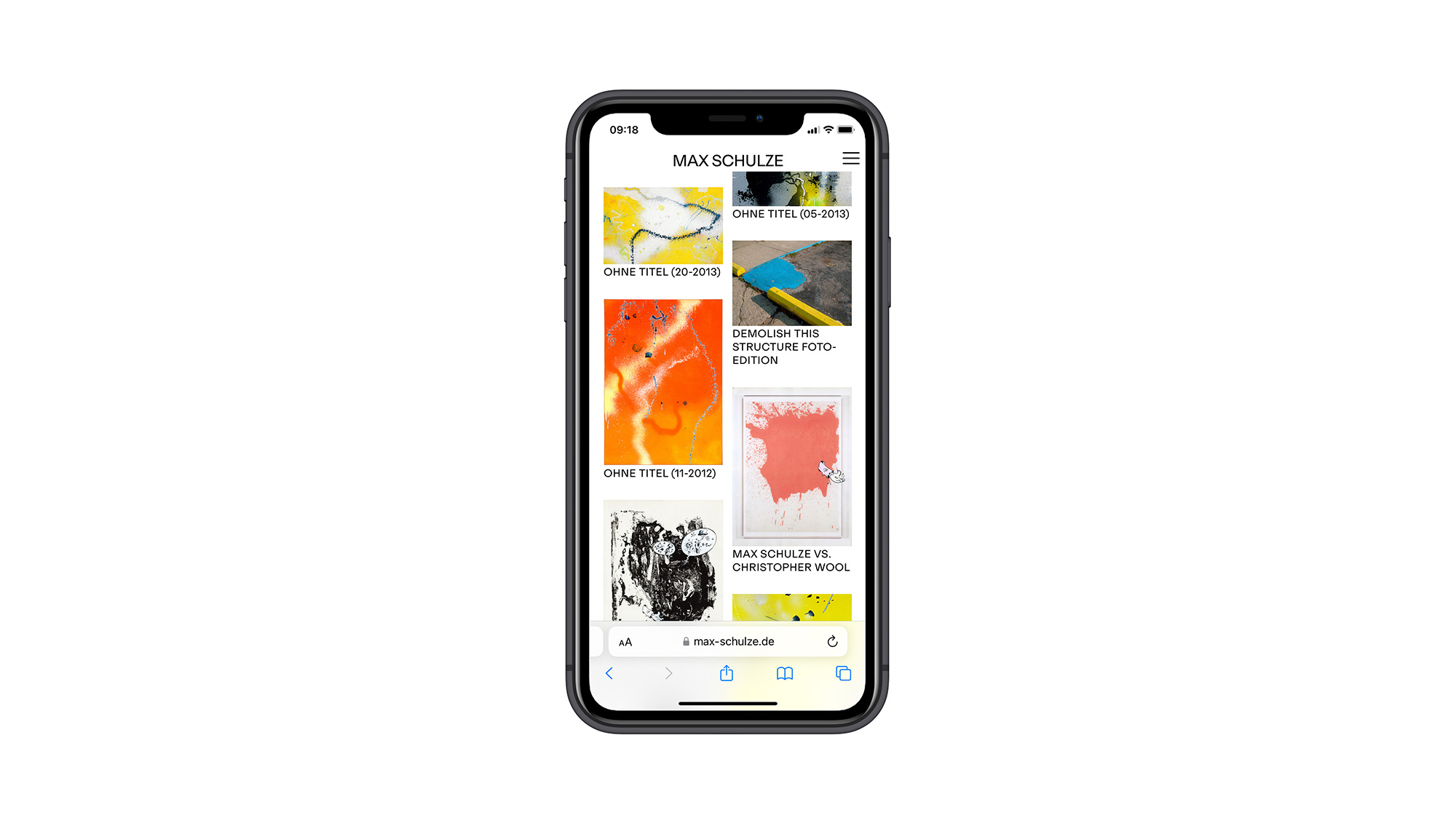 Max Schulze website on iPhone screen